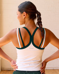 Woman wearing Flame Ribbed Regular Length Tank - White-Midnight Green | Model:Meg | Size:S | Thumbnail Index: 2