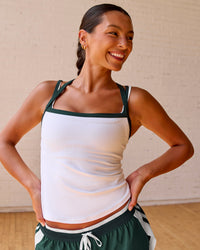 Woman wearing Flame Ribbed Regular Length Tank - White-Midnight Green | Model:Meg | Size:S | Thumbnail Index: 6