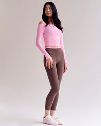 Woman wearing Bree Fusion High-Rise Full Length Legging Pockets - Cocoa Powder-Pink Rose | Model:Rianna | Size:S | Thumbnail Index: 8