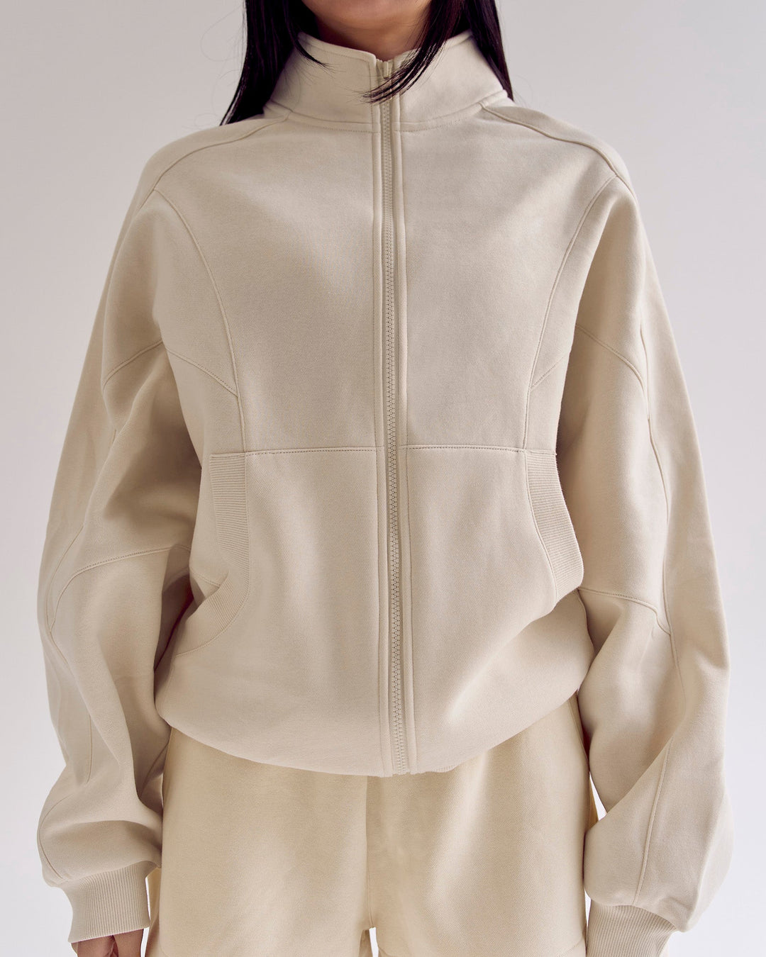 Woman wearing Bree Oversized Fleece Zip Thru - Vanilla Bean | Model:Rianna | Size:S - view 15