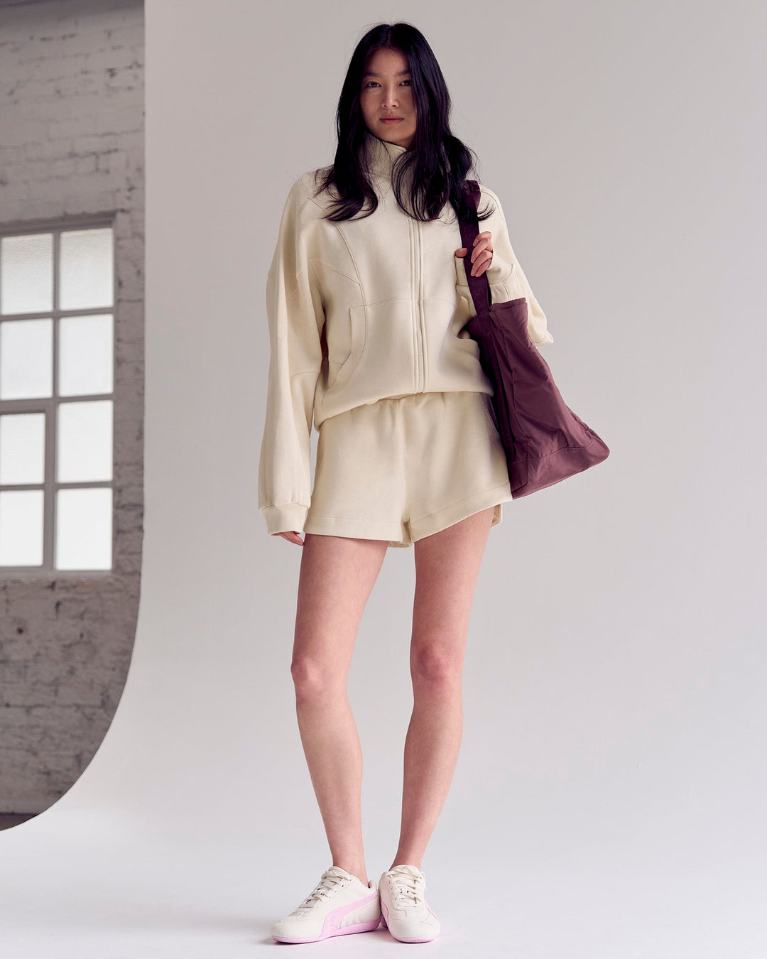 Woman wearing Bree Oversized Fleece Zip Thru - Vanilla Bean | Model:Rianna | Size:S - view 7