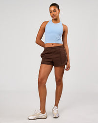Woman wearing Go-To FLXCotton Rib Crop Tank - Open Air | Model:Rosie | Size:S | Thumbnail Index: 4