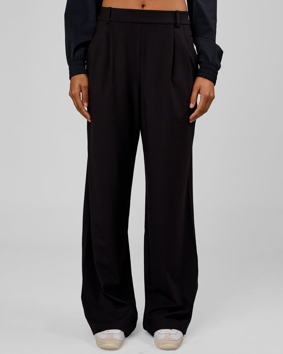 Woman wearing StretchShift Wide Leg Pant Tall - Black | Model:Rosie | Size:S - view 2