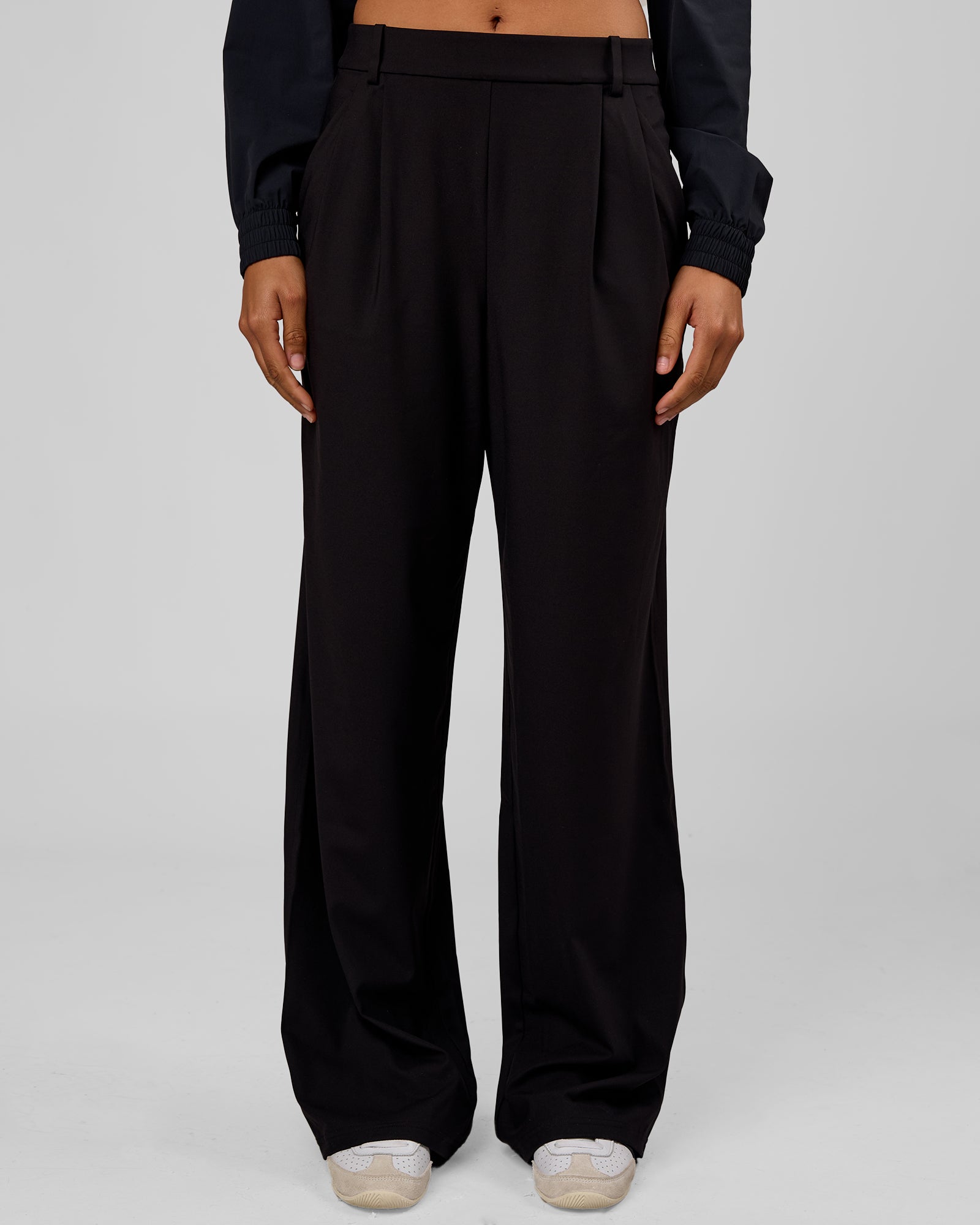 Woman wearing StretchShift Wide Leg Pant Tall - Black | Model:Rosie | Size:S