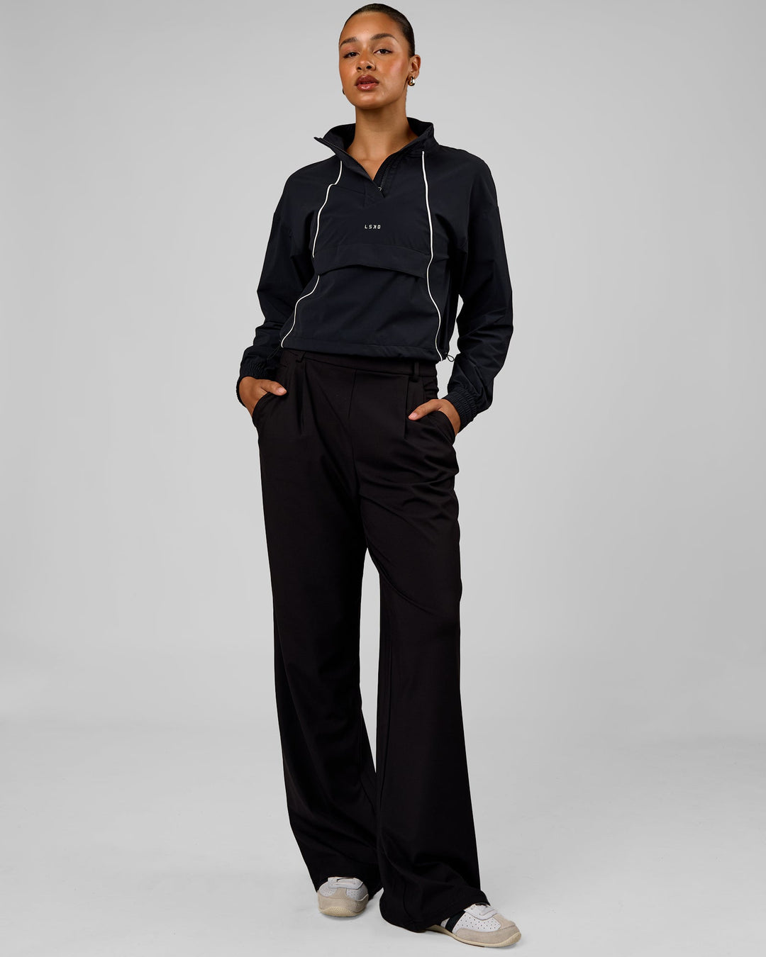 Woman wearing StretchShift Wide Leg Pant Tall - Black | Model:Rosie | Size:S - view 6