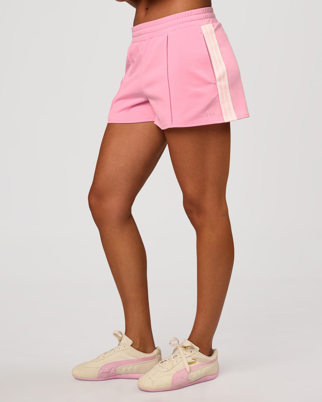 Woman wearing Urban Track Short - Pink Rose | Model:Rosie | Size:S - view 6