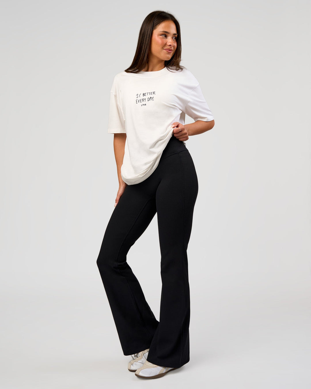 Woman wearing Andrew J. Steel x LSKD Heavyweight FLXCotton Oversized Tee - White | Model:Bianca | Size:XS - view 8