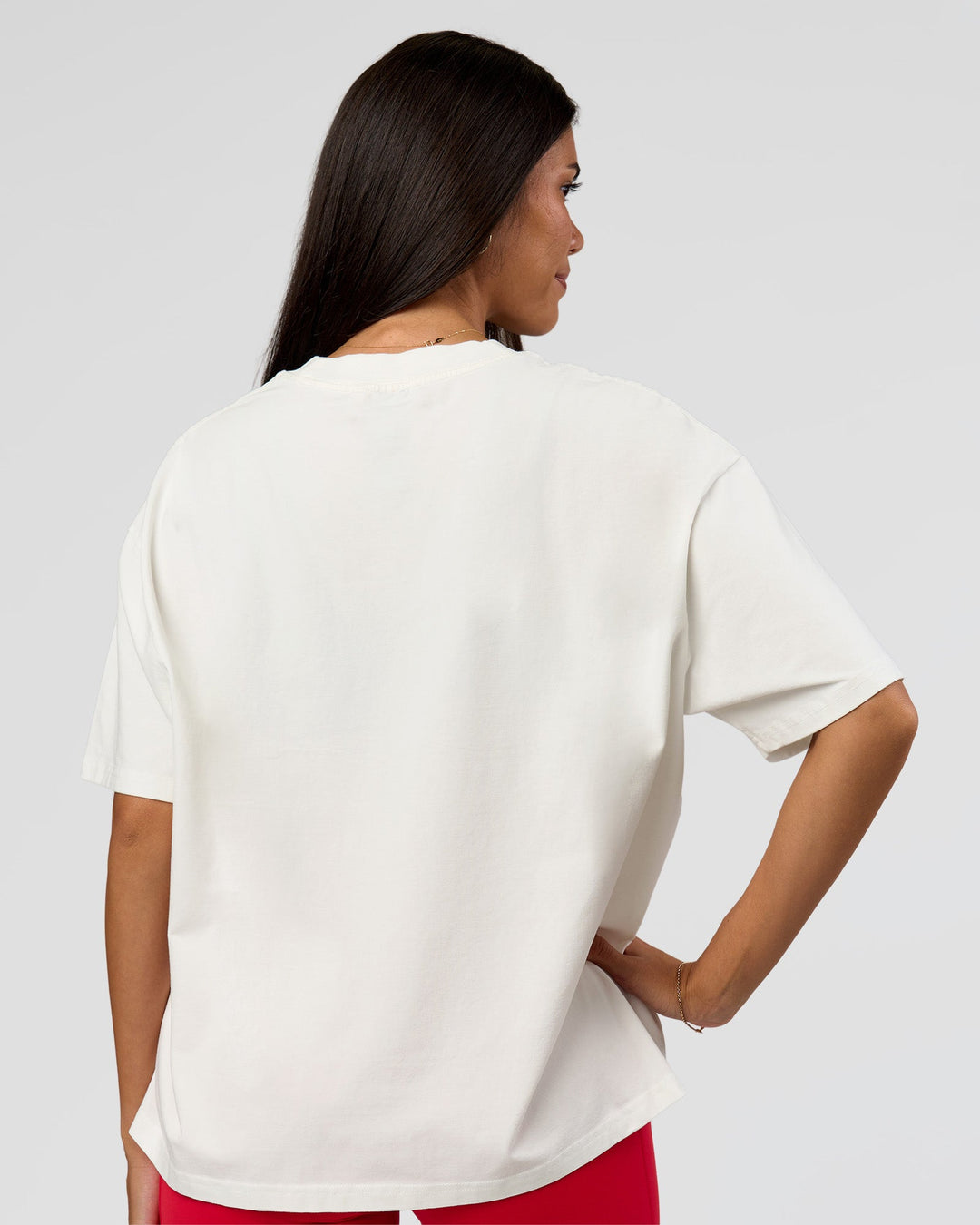 Woman wearing Greatest of All Time Heavyweight FLXCotton Boxed Tee - Off White Washed | Model:Bianca | Size:XS - view 13