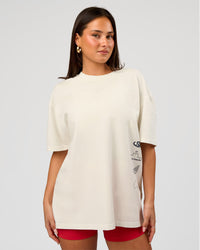 Woman wearing Greatest of All Time Heavyweight FLXCotton Oversized Tee - Off White Washed-Scarlet | Model:Bianca | Size:XS | Thumbnail Index: 9