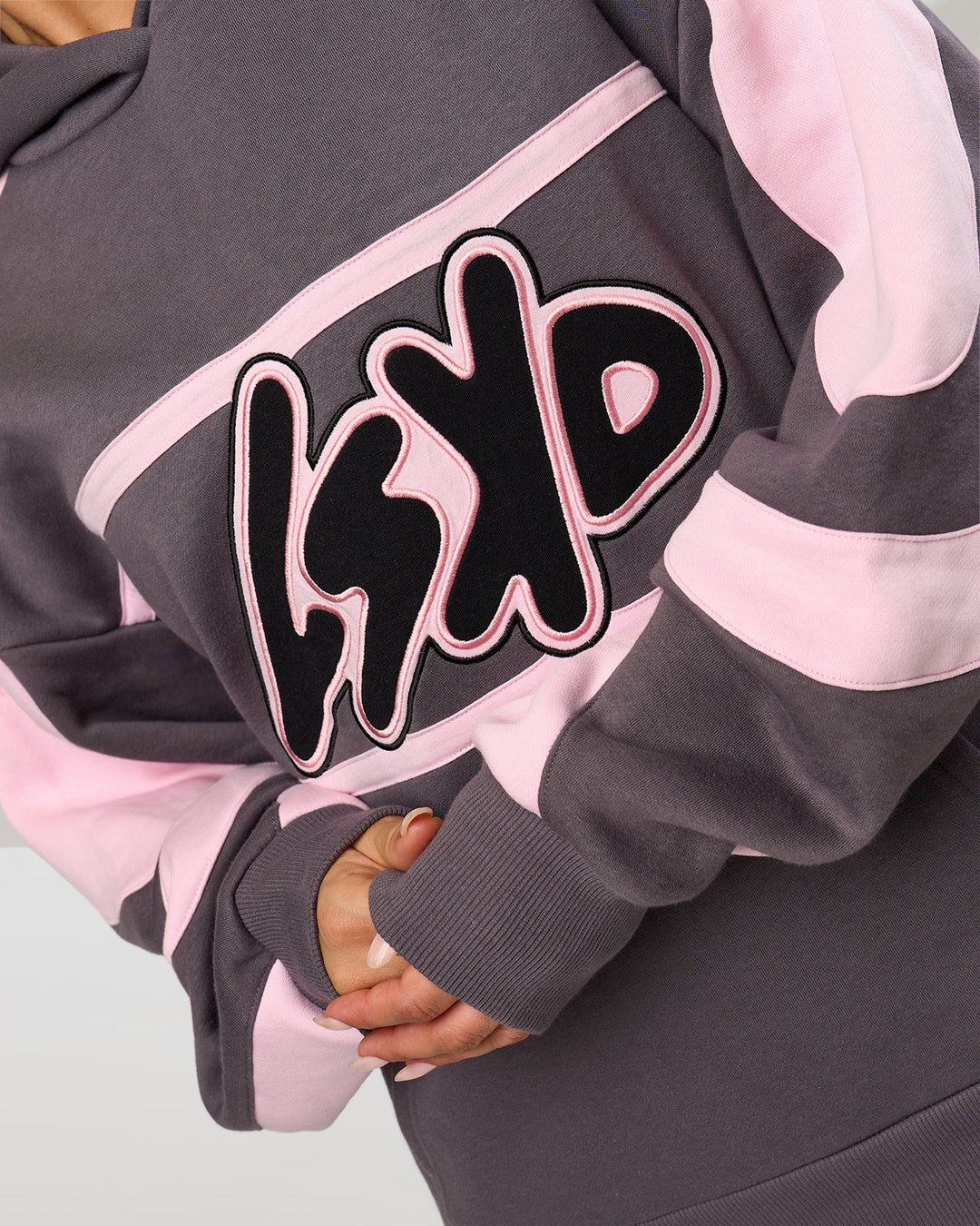 Woman wearing Vibe Oversized Hoodie - Duskstone-Marshmallow | Model:Bianca | Size:XS - view 15