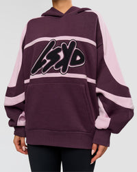 Woman wearing Vibe Oversized Hoodie - Midnight Plum-Marshmallow | Model:Bianca | Size:XS | Thumbnail Index: 7
