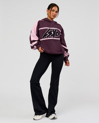 Woman wearing Vibe Oversized Hoodie - Midnight Plum-Marshmallow | Model:Bianca | Size:XS | Thumbnail Index: 11