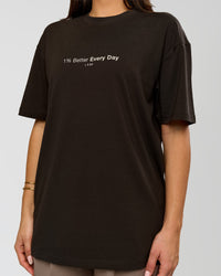 Woman wearing VS6 1% Better FLXCotton Oversize Tee - Ground Coffee | Model:Bianca | Size:XS | Thumbnail Index: 4