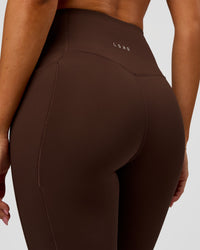 Woman wearing Fusion Bonded High-Rise Full Length Legging Pockets - Hot Chocolate | Model:Brylee | Size:XS | Thumbnail Index: 5