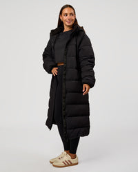 Woman wearing Go-To Puffer Long Jacket - Black | Model:Brylee | Size:XS | Thumbnail Index: 6