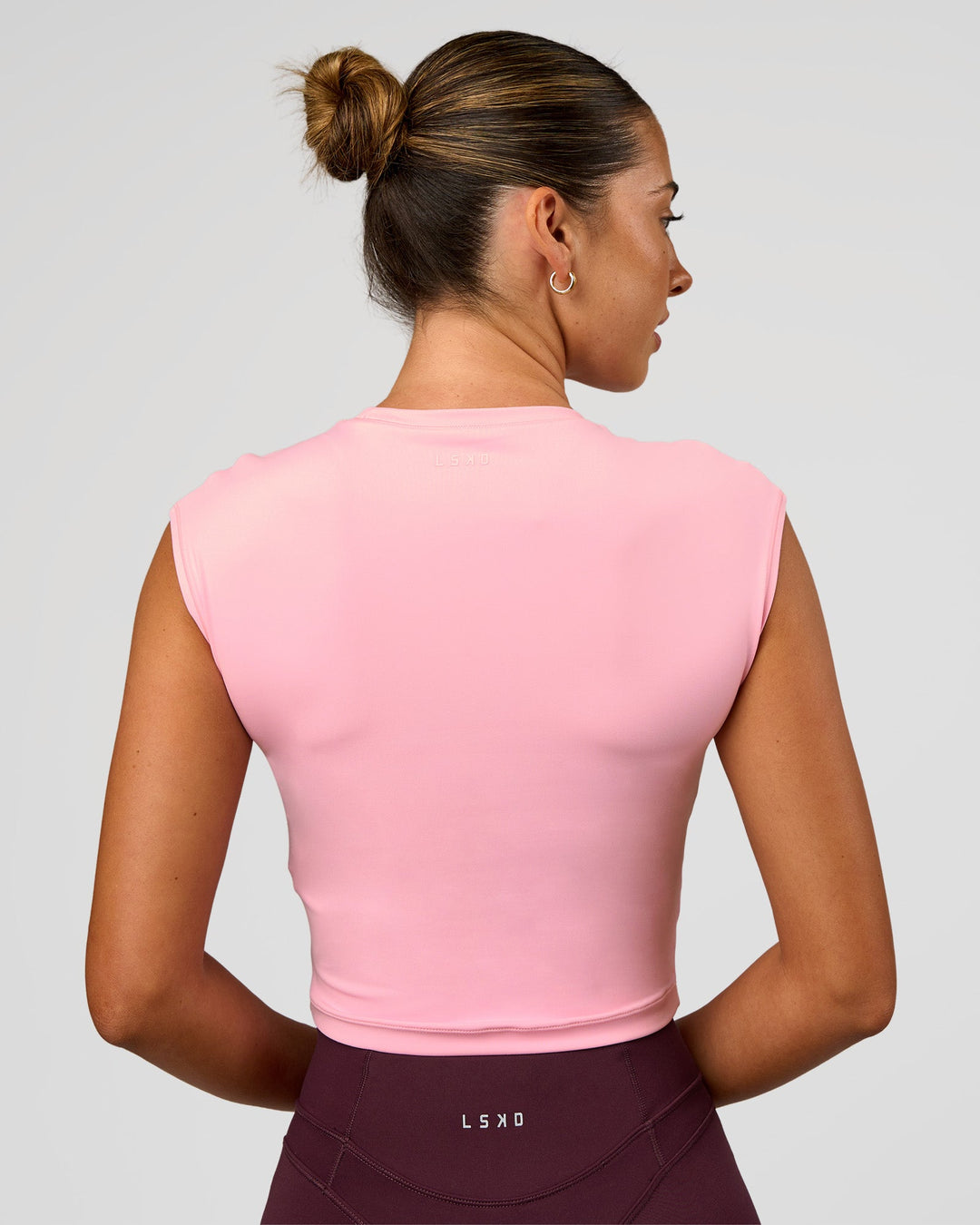 Woman wearing All Day Cropped Sleeve Top - Pink Rose | Model:Charli | Size:XS - view 6