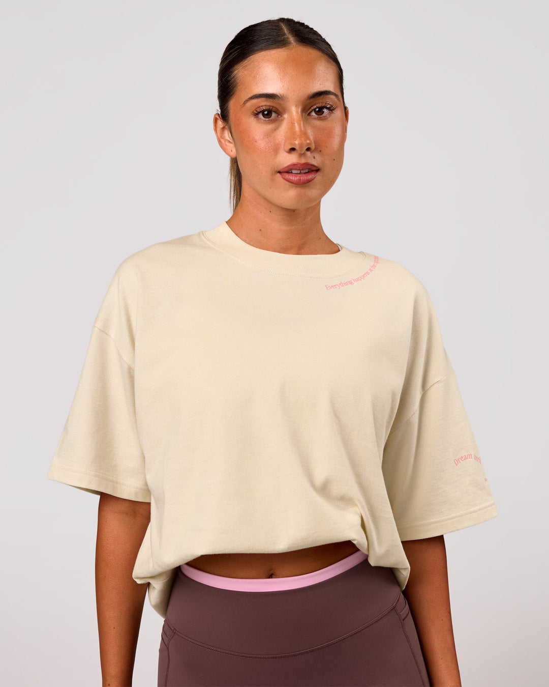 Woman wearing Bree Heavyweight Oversized Tee - Vanilla Bean | Model:Charli | Size:XS - view 10