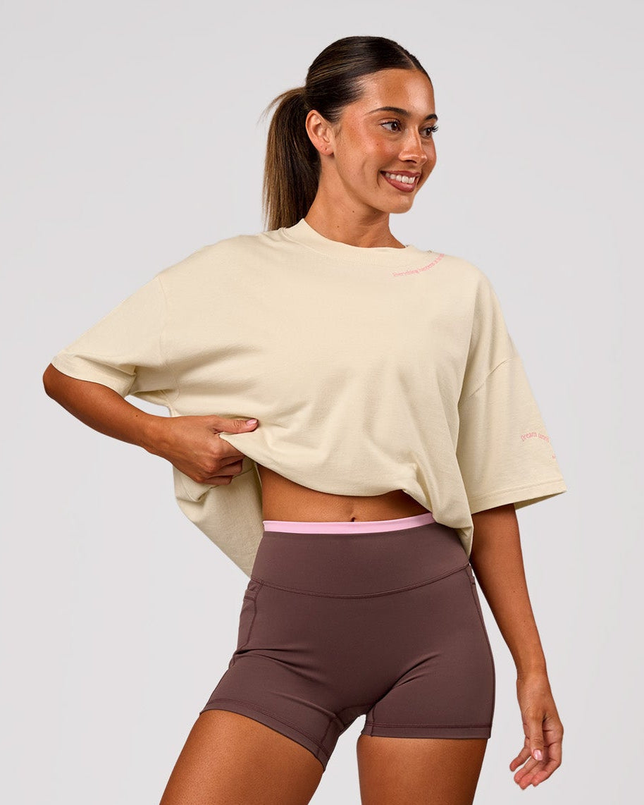 Woman wearing Bree Heavyweight Oversized Tee - Vanilla Bean | Model:Charli | Size:XS - view 7