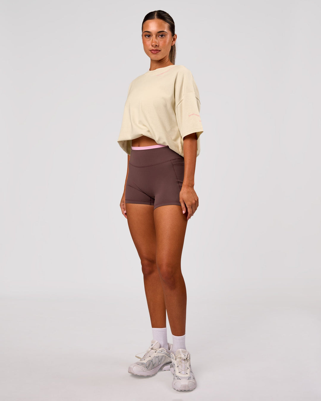 Woman wearing Bree Heavyweight Oversized Tee - Vanilla Bean | Model:Charli | Size:XS - view 15