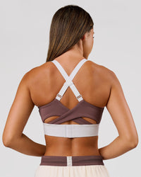 Woman wearing Elevated Accelerate Sports Bra - Cocoa Power-White | Model:Charli | Size:XS | Thumbnail Index: 7