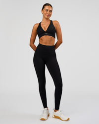 Woman wearing Fusion Bonded High-Rise Full Length Legging Pockets - Black | Model:Charli | Size:XS | Thumbnail Index: 3