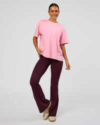Woman wearing Go-To FLXCotton Oversized Tee - Pink Rose-White | Model:Charli | Size:XS | Thumbnail Index: 2