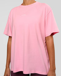 Woman wearing Go-To FLXCotton Oversized Tee - Pink Rose-White | Model:Charli | Size:XS | Thumbnail Index: 4