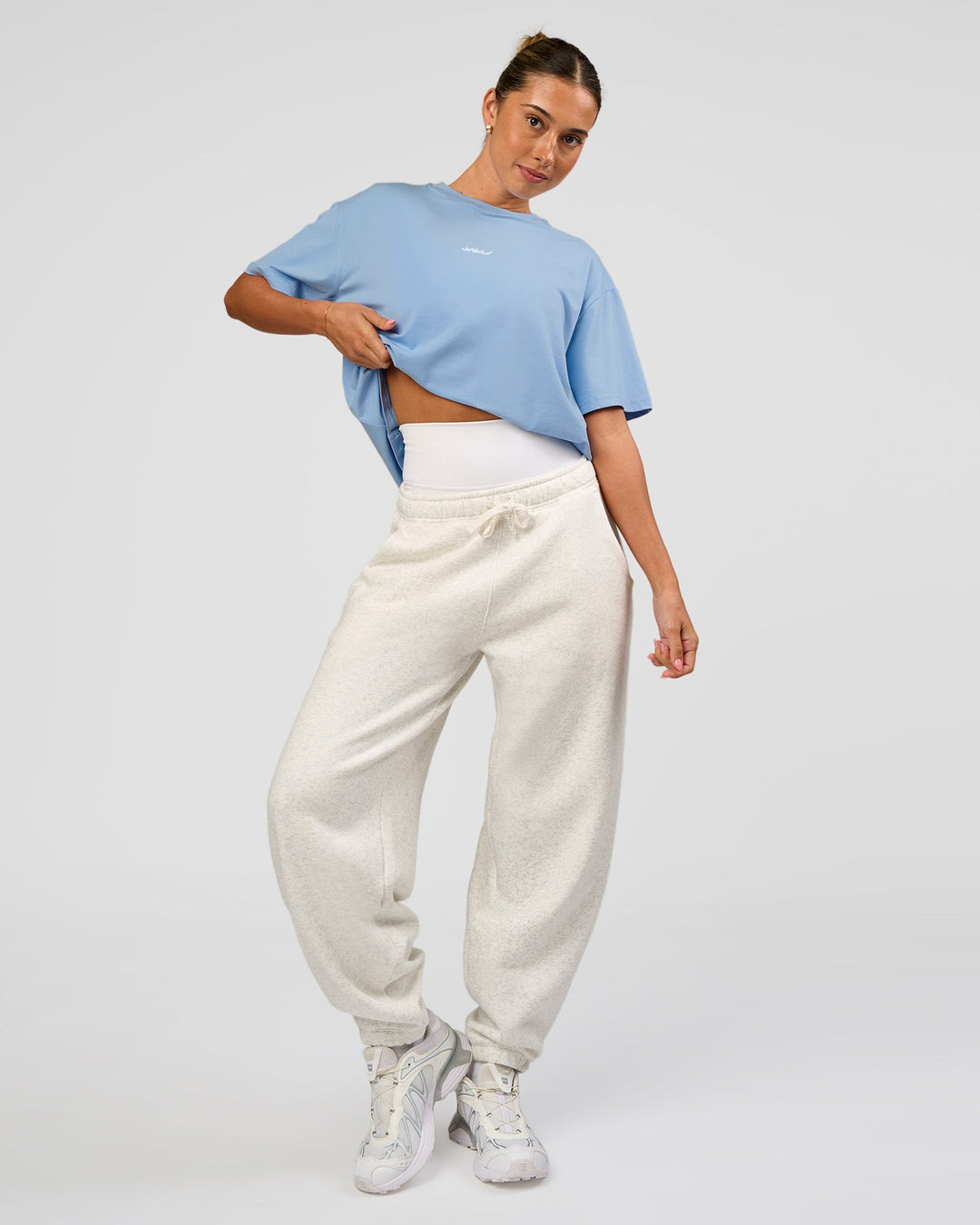Woman wearing Go-To Script FLXCotton Oversized Tee - Open Air | Model:Charli | Size:XS - view 7