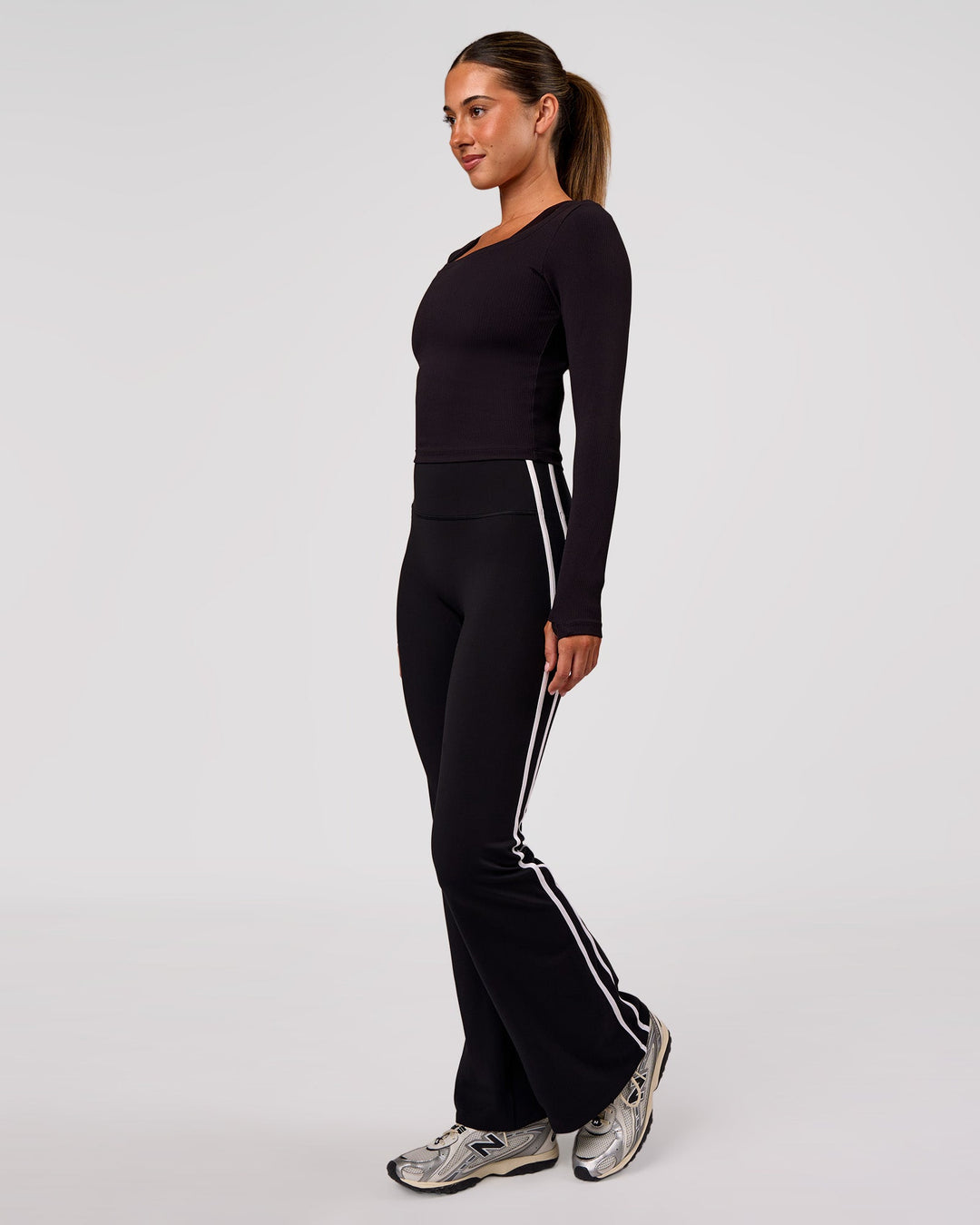 Woman wearing Horizon Long Sleeve Tee - Black | Model:Charli | Size:XS - view 8