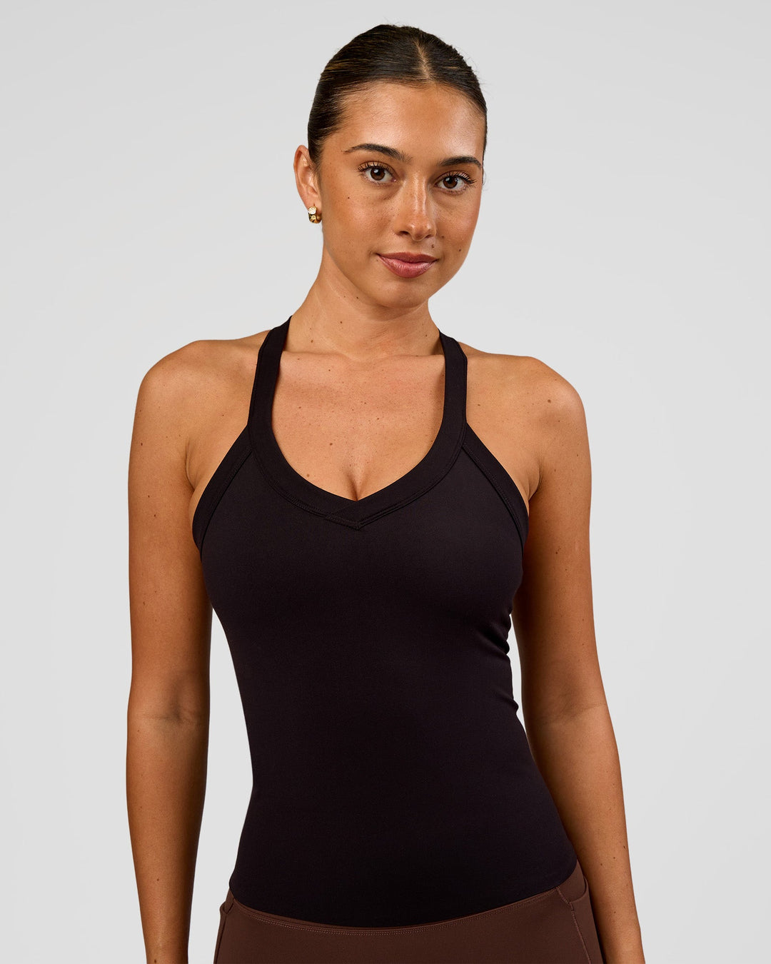 Woman wearing Luxe Comfort Shelf Bra Tank  - Black | Model:Charli | Size:XS - view 1
