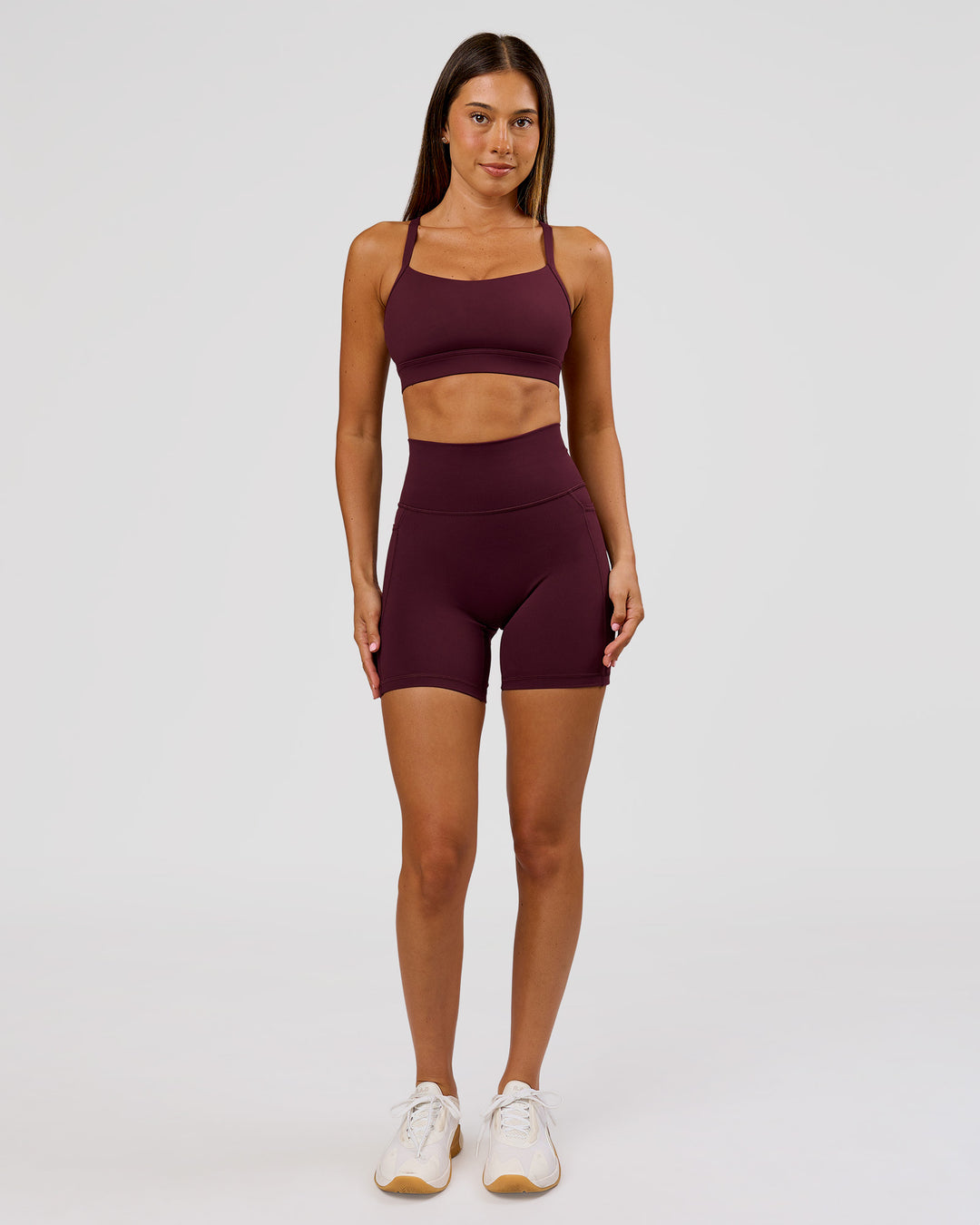 Woman wearing Momentum Sports Bra D/DD/E - Cherry Lacquer | Model:Charli | Size:XS - view 4