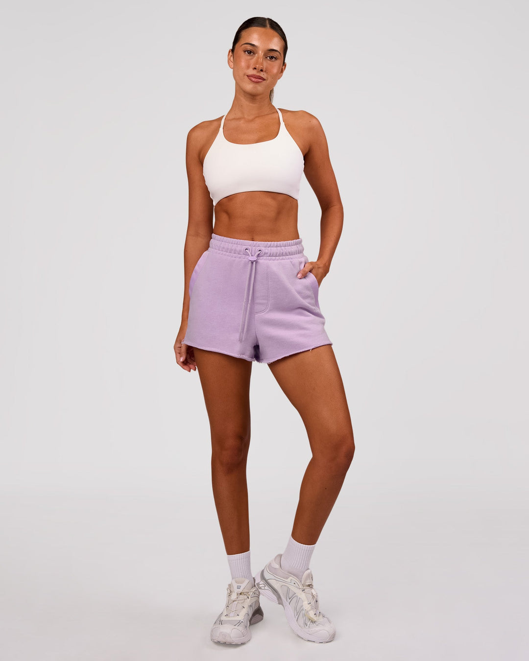 Woman wearing MVP Elite Terry Short - Pale Lilac | Model:Charli | Size:XS - view 4