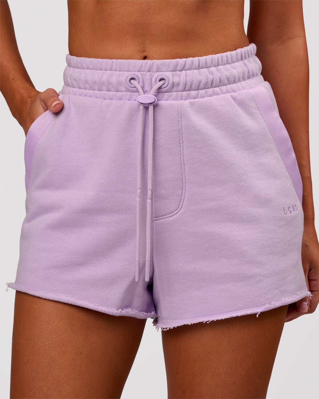 Woman wearing MVP Elite Terry Short - Pale Lilac | Model:Charli | Size:XS - view 2