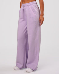 Woman wearing MVP Elite Terry Wide Leg Pant - Pale Lilac | Model:Charli | Size:XS | Thumbnail Index: 2