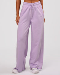 Woman wearing MVP Elite Terry Wide Leg Pant - Pale Lilac | Model:Charli | Size:XS | Thumbnail Index: 0