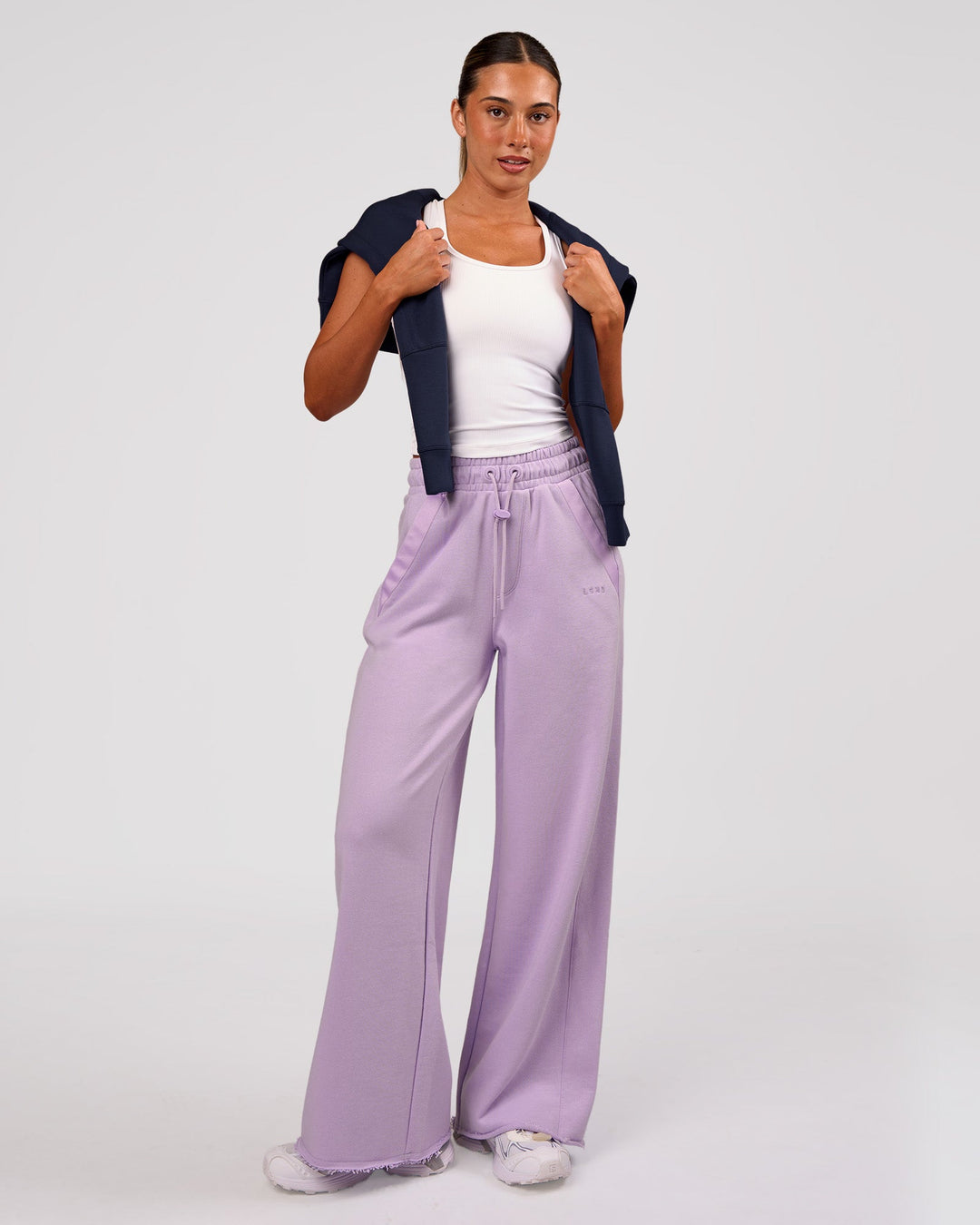 Woman wearing MVP Elite Terry Wide Leg Pant - Pale Lilac | Model:Charli | Size:XS - view 8