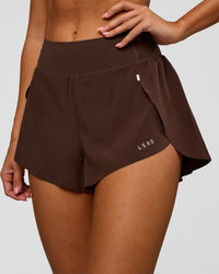 Woman wearing Pacer 3" Run Short - Hot Chocolate | Model:Charli | Size:XS | Thumbnail Index: 0
