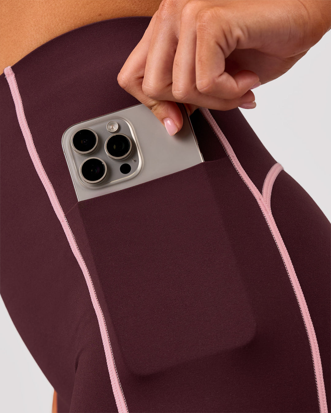 Woman wearing Power Ultra High-Rise 4" Short Pockets - Cherry Lacquer-Pink Rose | Model:Charli | Size:XS - view 4