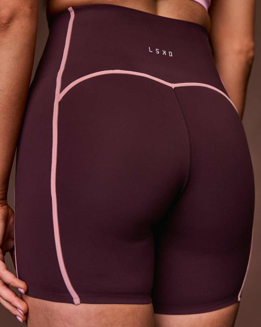 Woman wearing Power Ultra High-Rise 6" Short Pockets - Cherry Lacquer-Pink Rose | Model:Charli | Size:XS - view 9