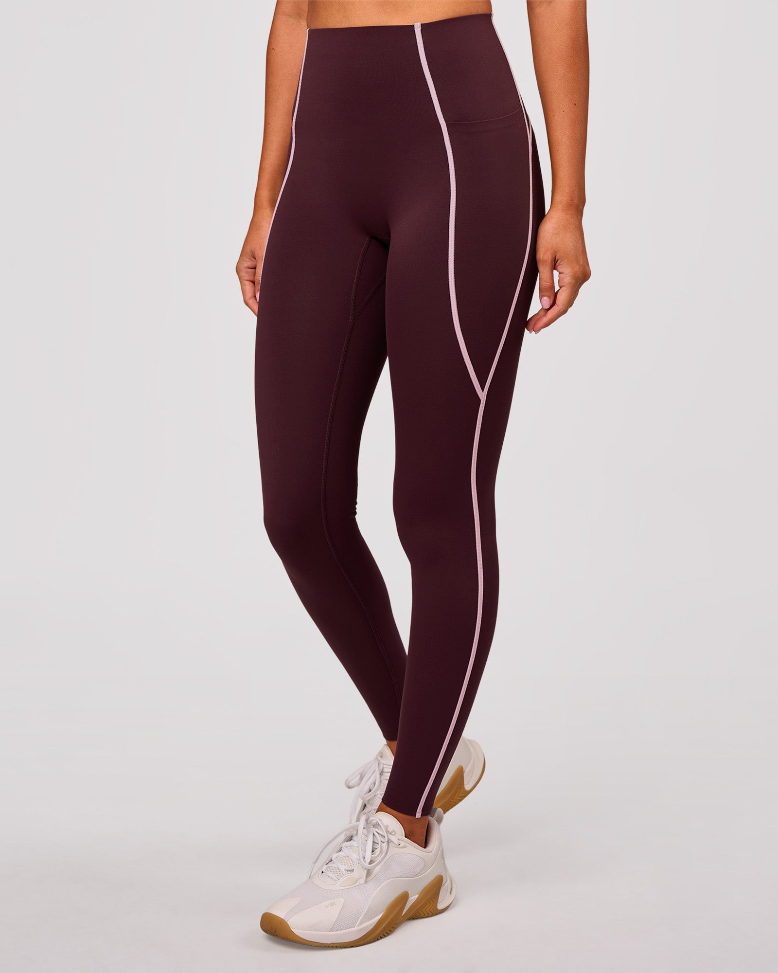 Woman wearing Power Ultra High-Rise Full Length Legging Pockets - Cherry Lacquer-Pink Rose | Model:Charli | Size:XS