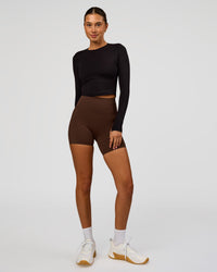 Woman wearing Staple Long Sleeve Cropped Tee 2.0 - Black | Model:Charli | Size:XS | Thumbnail Index: 3