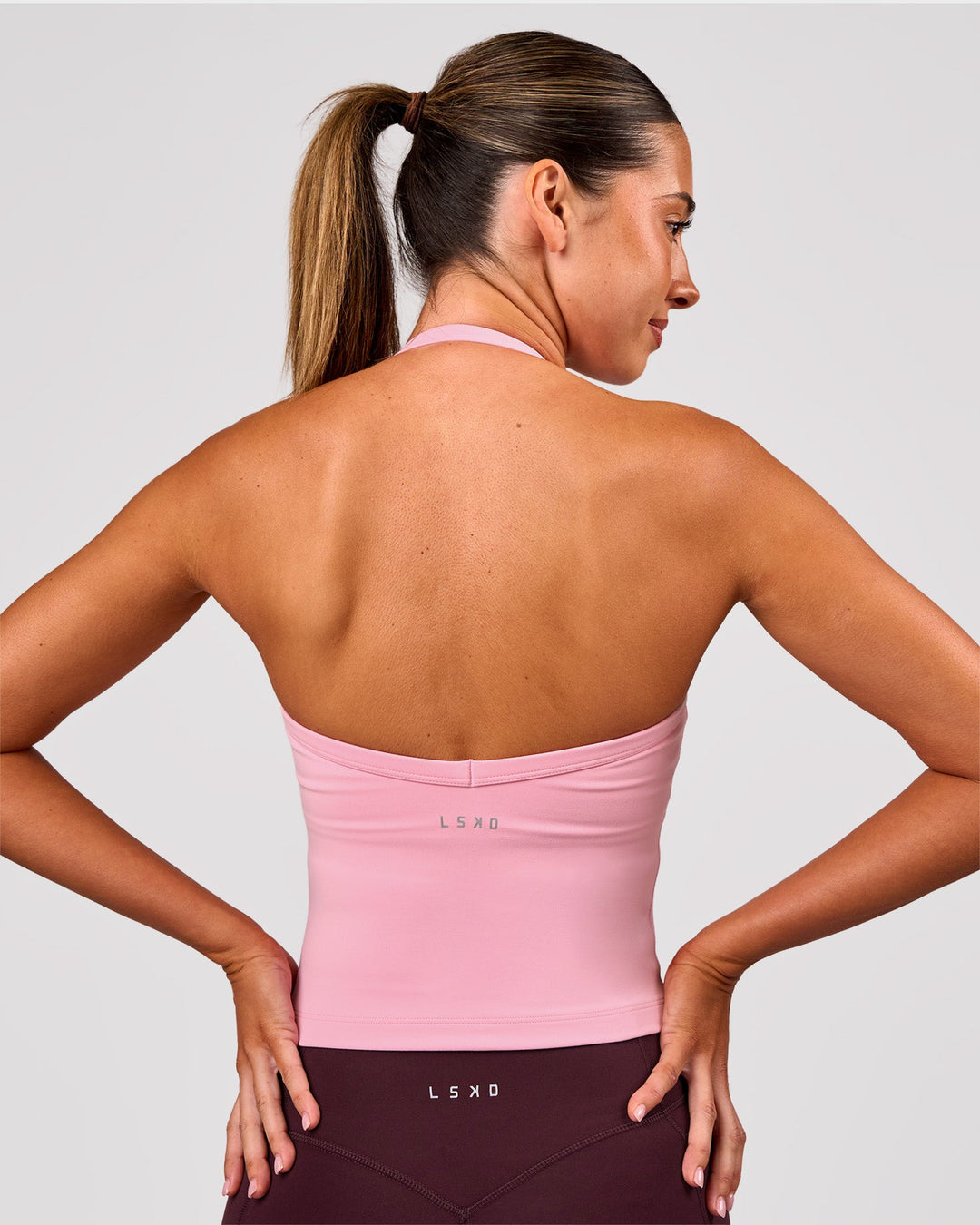 Woman wearing Unleash Shelf Bra Tank - Pink Rose | Model:Charli | Size:XS - view 2