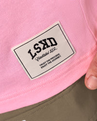 Woman wearing Varsity EST Heavyweight Oversized Tee  - Pink Rose-Future Navy | Model:Charli | Size:XS | Thumbnail Index: 12