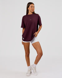 Woman wearing VS26 1% Better FLXCotton Oversize Tee - Cherry Lacquer-Off White | Model:Charli | Size:XS | Thumbnail Index: 14