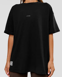 Woman wearing VS26 MFBS FLXCotton Oversize Tee - Black-White | Model:Charli | Size:XS | Thumbnail Index: 8
