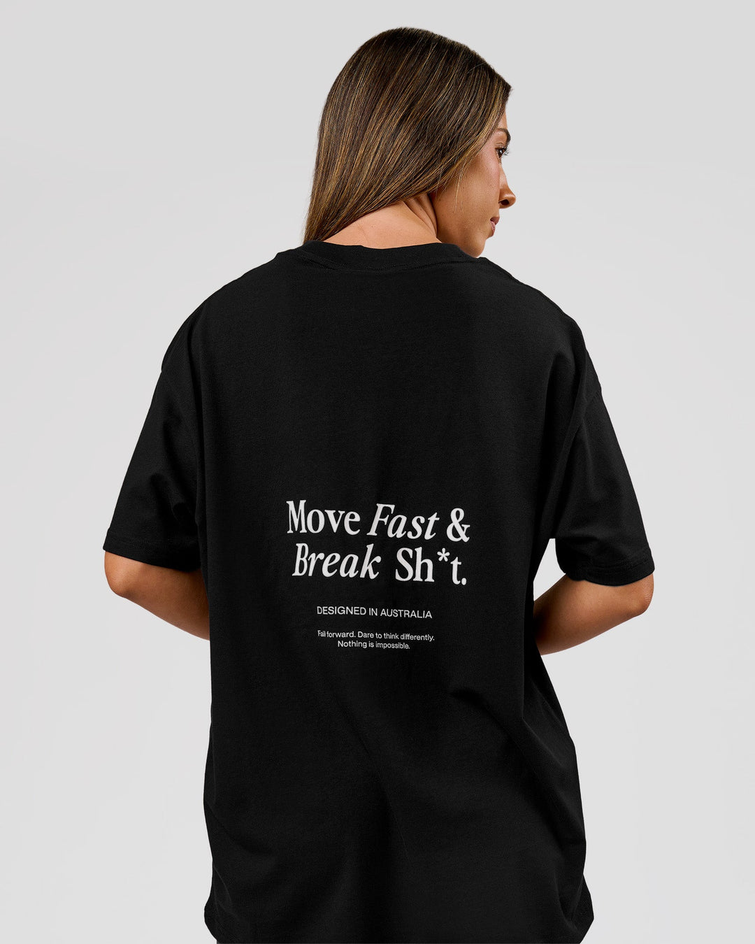 Woman wearing VS26 MFBS FLXCotton Oversize Tee - Black-White | Model:Charli | Size:XS - view 10