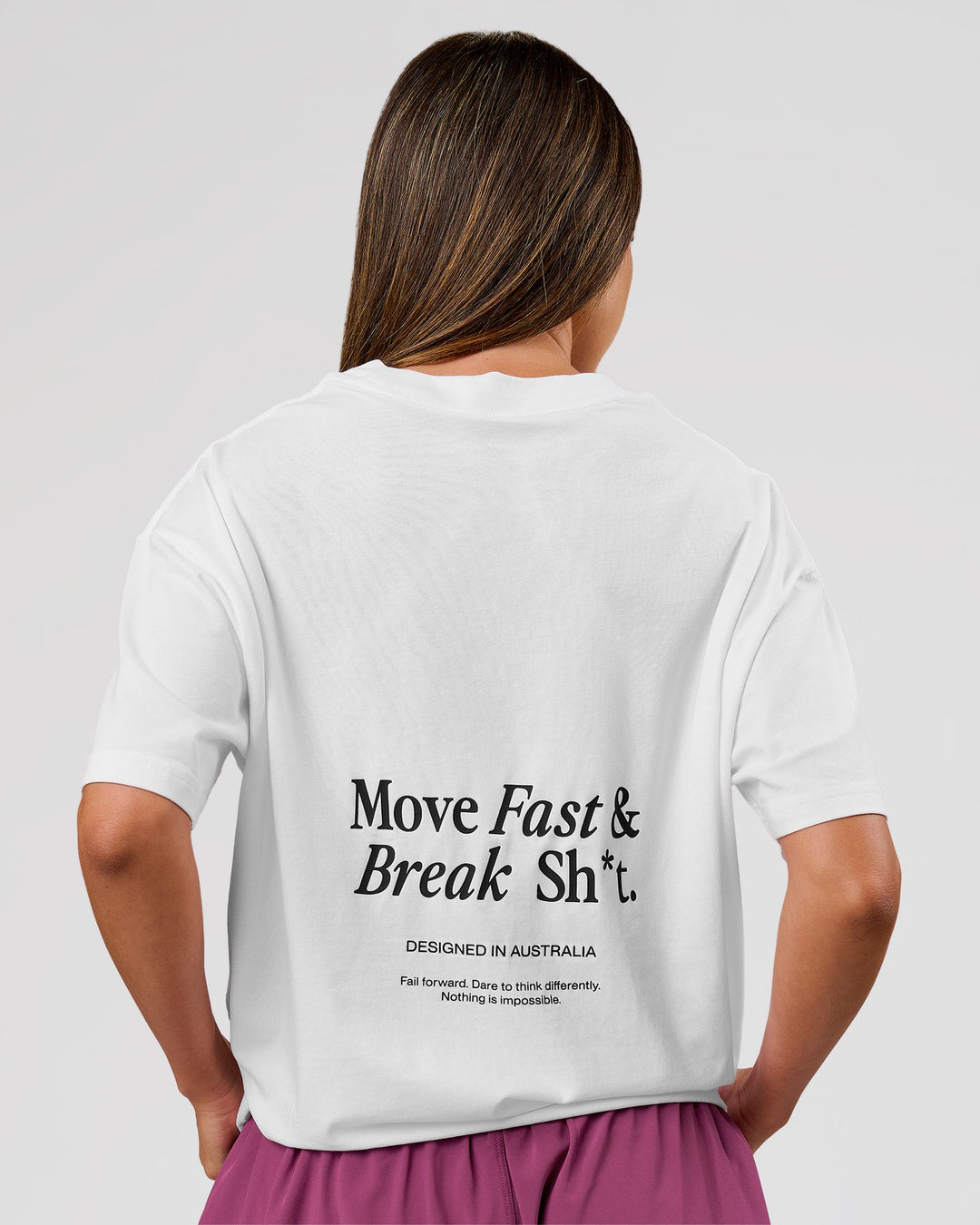 Woman wearing VS26 MFBS FLXCotton Oversize Tee - White-Black | Model:Charli | Size:XS - view 3