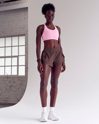 Woman wearing Pacer 3" Run Short - Cocoa Powder | Model:Desleigh | Size:XS | Thumbnail Index: 14