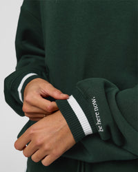 Woman wearing Go-To Dual Oversized Sweater - Midnight Green-White | Model:Georgia | Size:XS | Thumbnail Index: 12