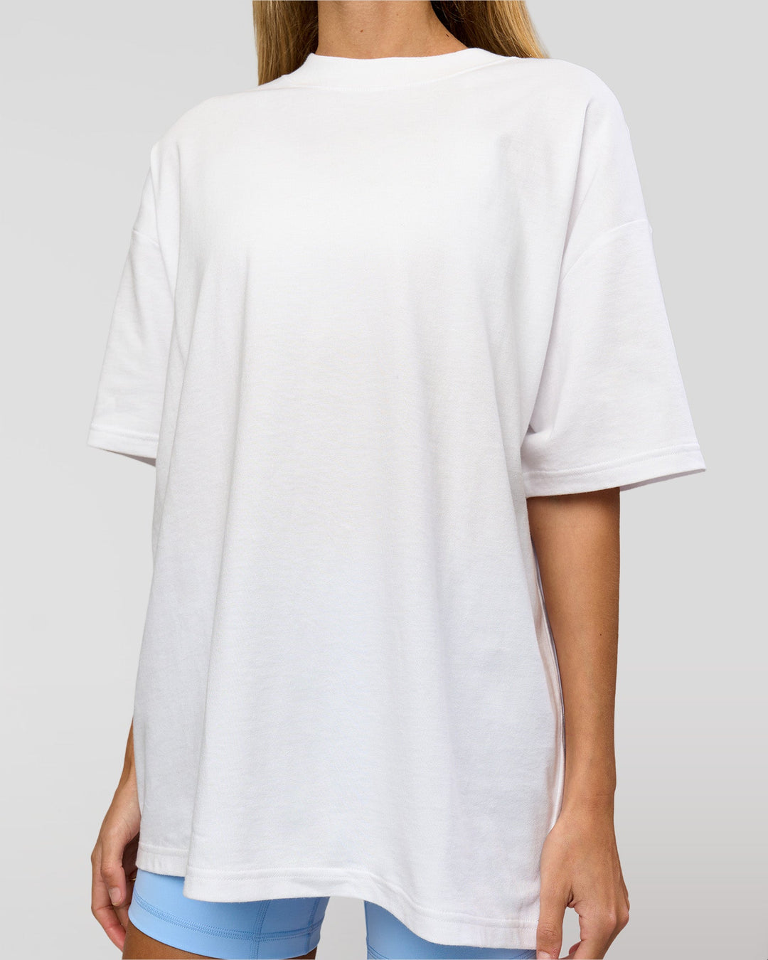 Woman wearing Strong is Beautiful Heavyweight Oversized Tee - White | Model:Georgia | Size:XS - view 12